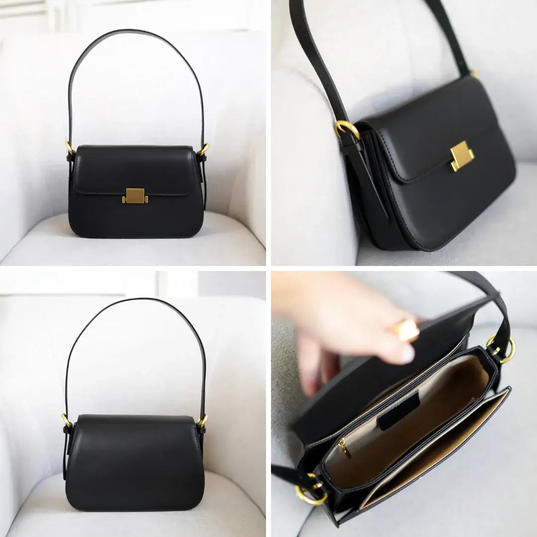 Bolso de hombro negro elegante para mujer detalhes