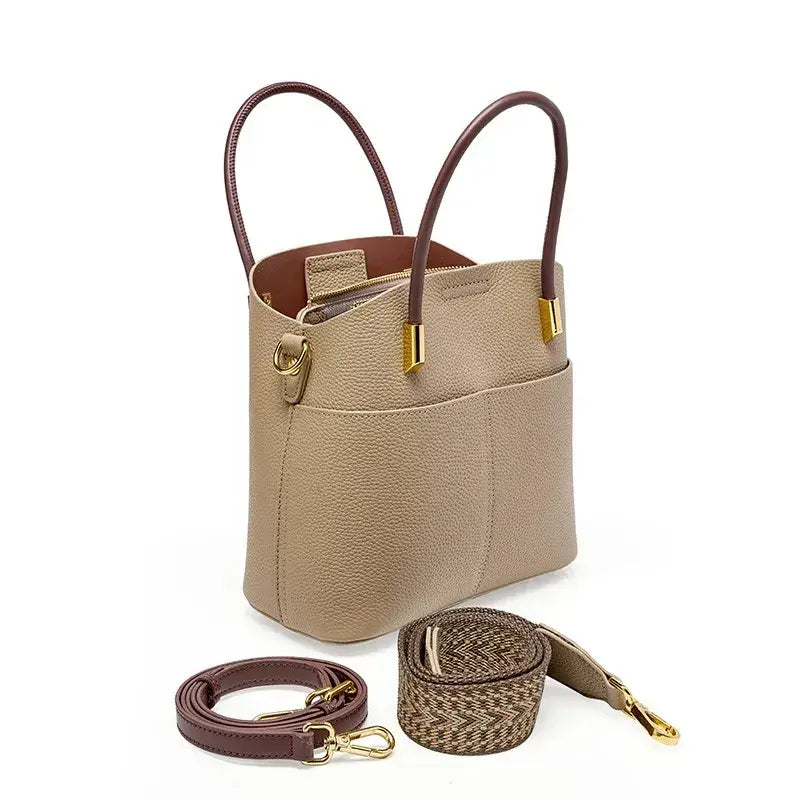 Bolso tote beige elegante de cuero legítimo – Modelo Giordana