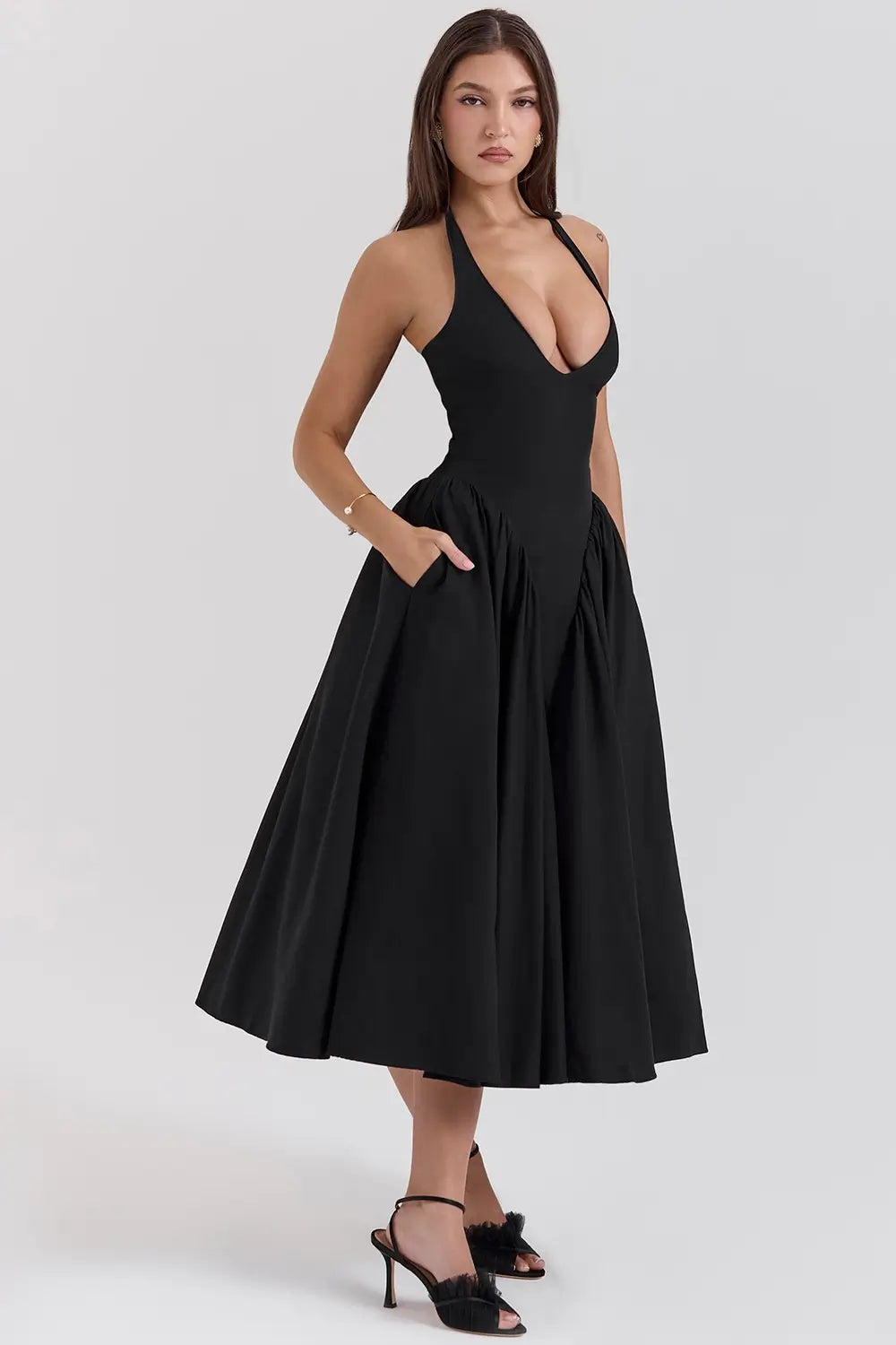 Vestido Midi con Escote Halter y Falda de Tul – Modelo Marilyn