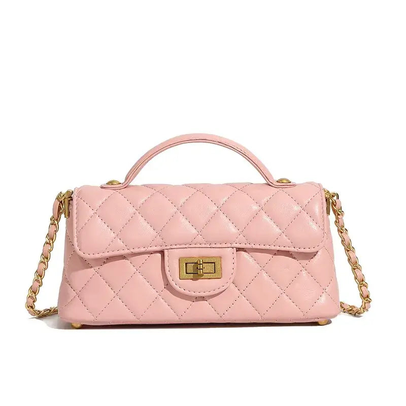 Bolso acolchado rosa femenino de cuero legítimo – Modelo Margot