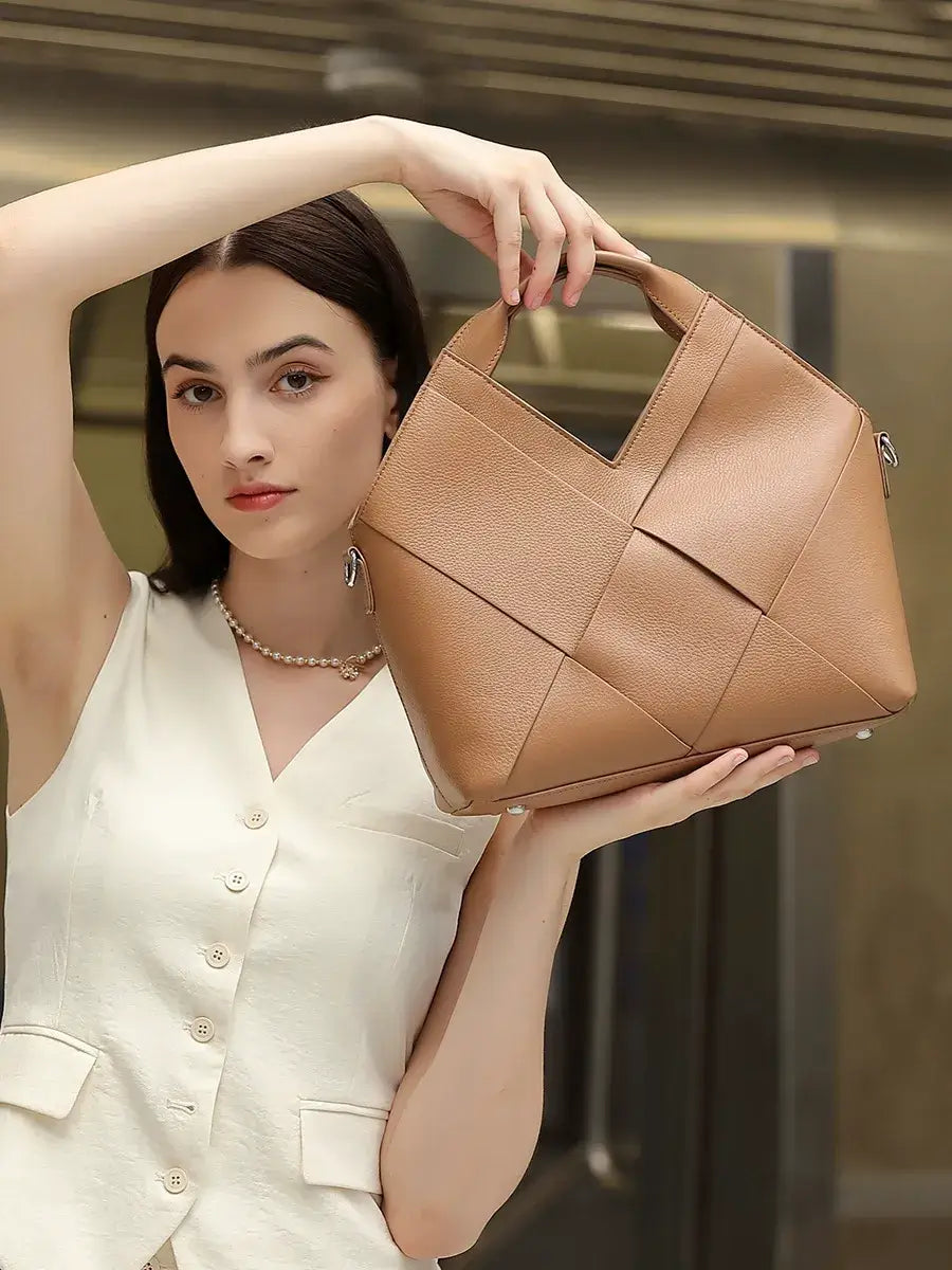 Bolso tote trenzado caramelo de cuero legítimo – Modelo Verona