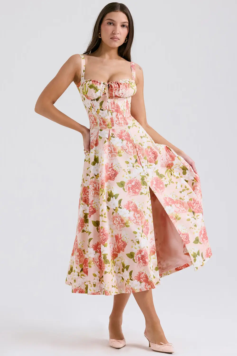 Vestido Midi Attracione Floral - Moldea la Cintura