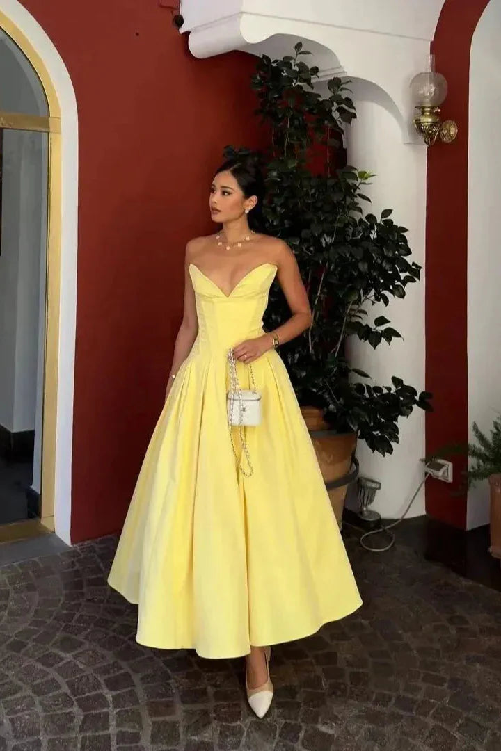 Vestido Largo Vestido Amarillo Satinado Vestido De Fiesta Palabra