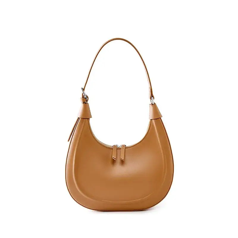 Bolso hobo minimalista café sofisticado de cuero legítimo – Modelo Elara