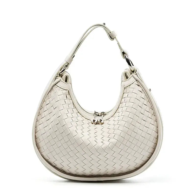 Bolso hobo trenzado blanco elegante de cuero legítimo – Modelo Lunaria