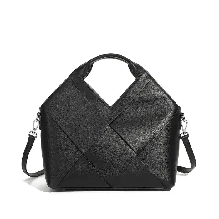 Bolso tote trenzado negro elegante de cuero legítimo – Modelo Verona